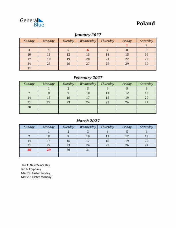 Q1 2027 Holiday Calendar - Poland