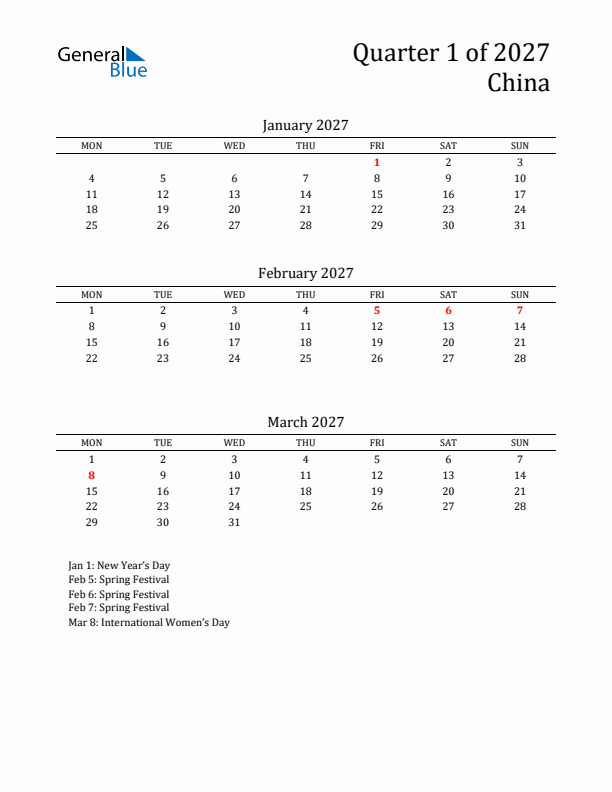 Quarter 1 2027 China Quarterly Calendar