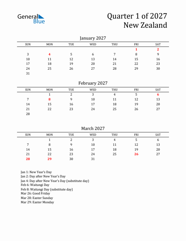 Quarter 1 2027 New Zealand Quarterly Calendar