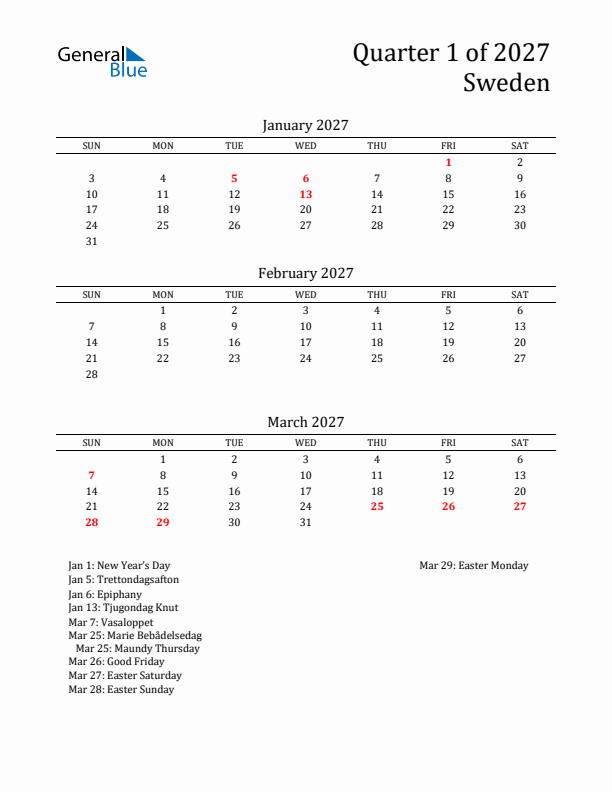 Quarter 1 2027 Sweden Quarterly Calendar