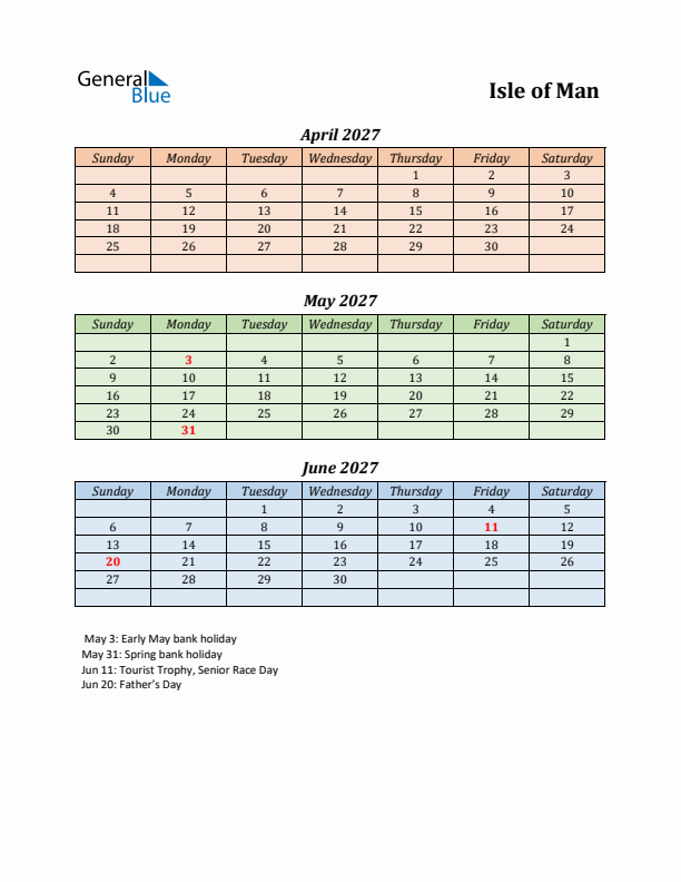 Q2 2027 Holiday Calendar - Isle of Man