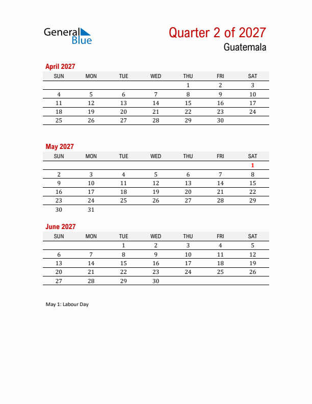 Printable Three Month Calendar with Guatemala Holidays