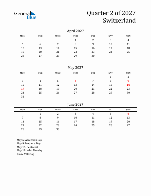 Quarter 2 2027 Switzerland Quarterly Calendar