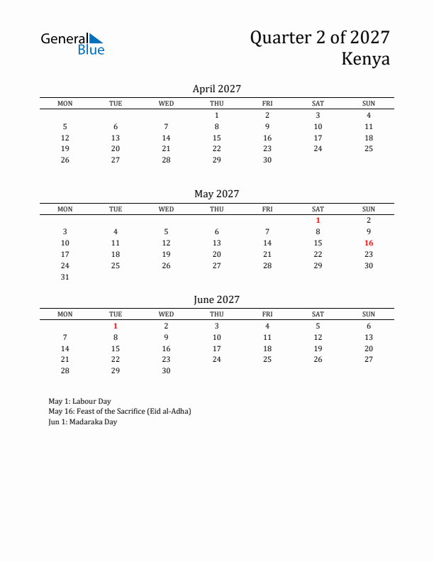 Quarter 2 2027 Kenya Quarterly Calendar