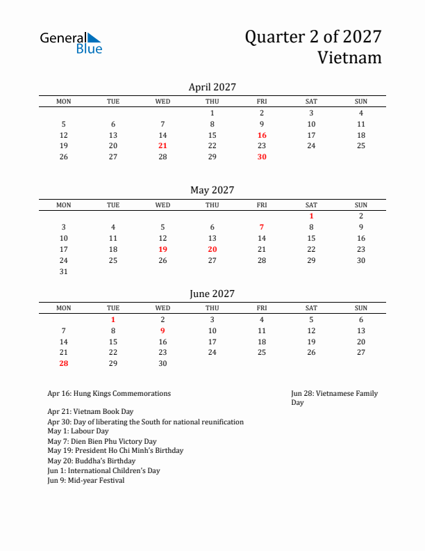 Quarter 2 2027 Vietnam Quarterly Calendar