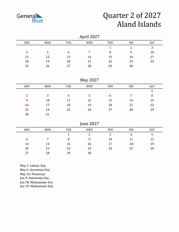 Quarter 2 2027 Aland Islands Quarterly Calendar