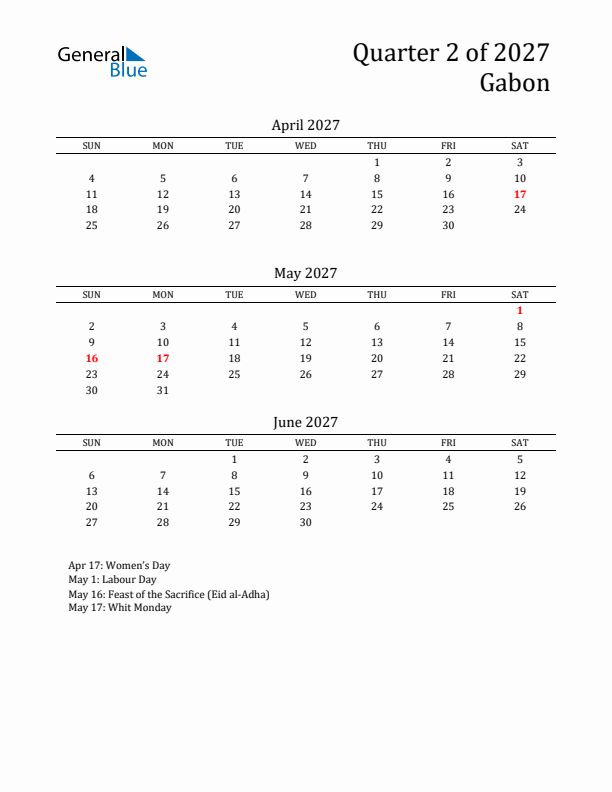 Quarter 2 2027 Gabon Quarterly Calendar