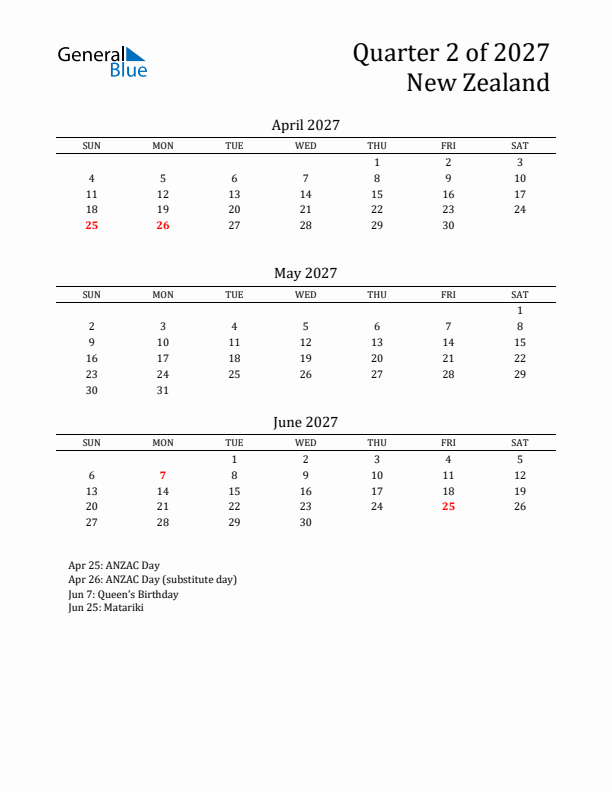 Quarter 2 2027 New Zealand Quarterly Calendar