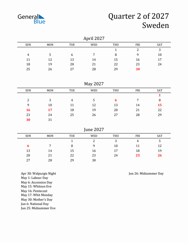 Quarter 2 2027 Sweden Quarterly Calendar