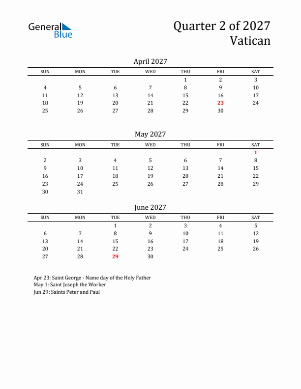 Quarter 2 2027 Vatican Quarterly Calendar