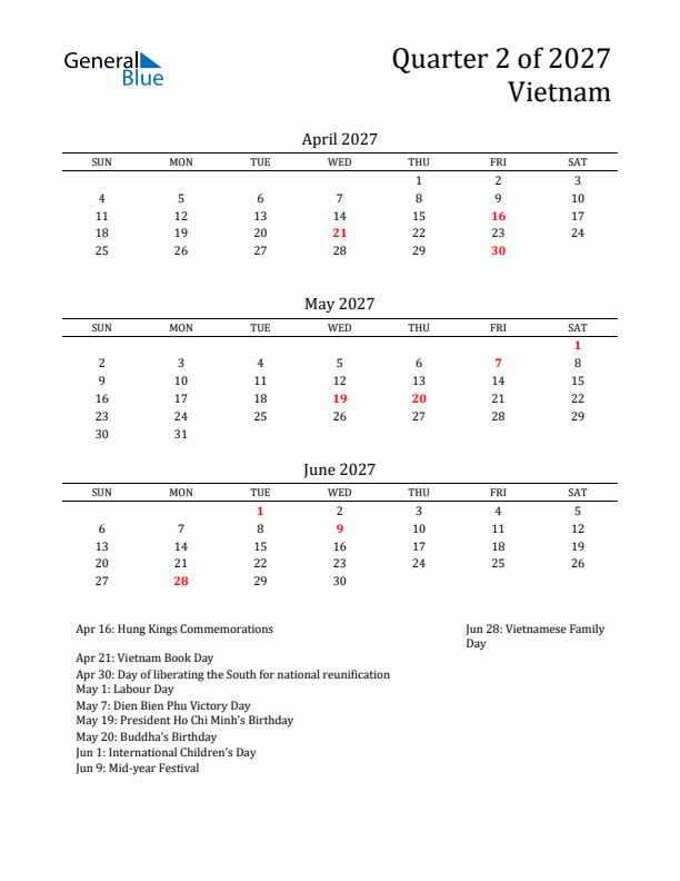 Quarter 2 2027 Vietnam Quarterly Calendar