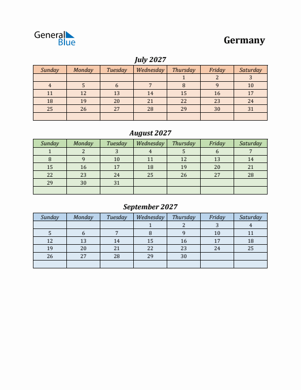 Q3 2027 Holiday Calendar - Germany