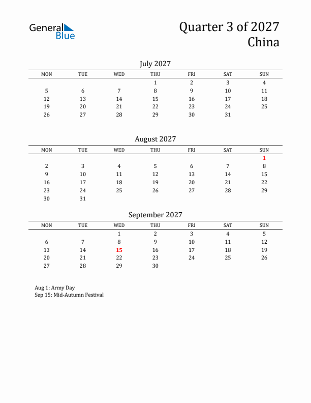 Quarter 3 2027 China Quarterly Calendar