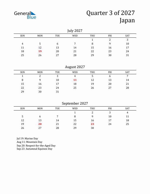 Quarter 3 2027 Japan Quarterly Calendar