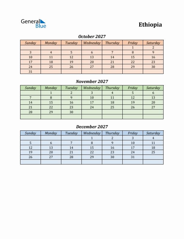 Q4 2027 Holiday Calendar - Ethiopia