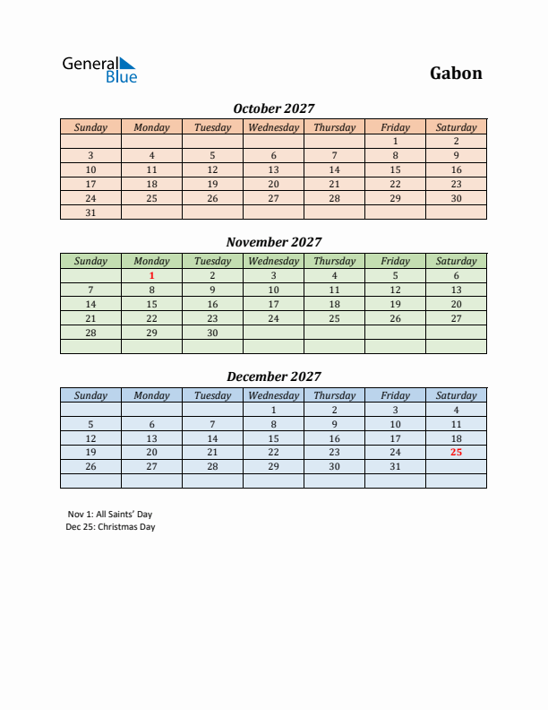 Q4 2027 Holiday Calendar - Gabon