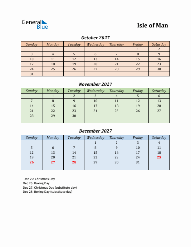 Q4 2027 Holiday Calendar - Isle of Man