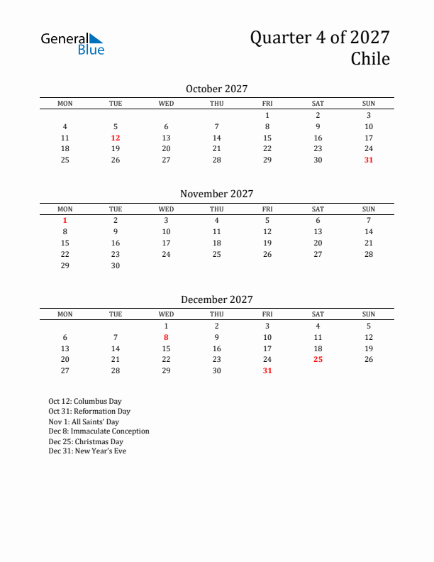 Quarter 4 2027 Chile Quarterly Calendar