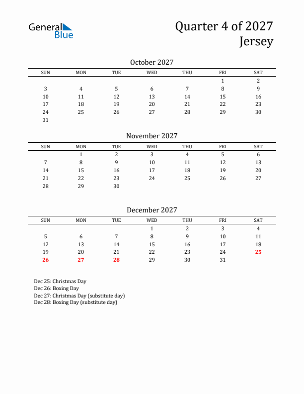 Quarter 4 2027 Jersey Quarterly Calendar