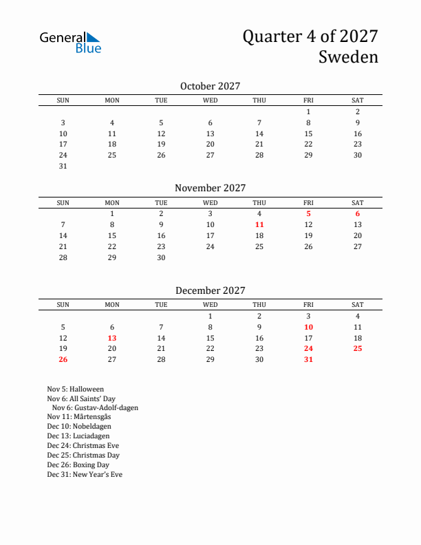 Quarter 4 2027 Sweden Quarterly Calendar