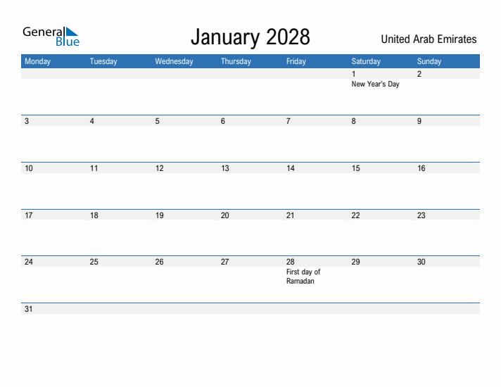 Fillable January 2028 Calendar