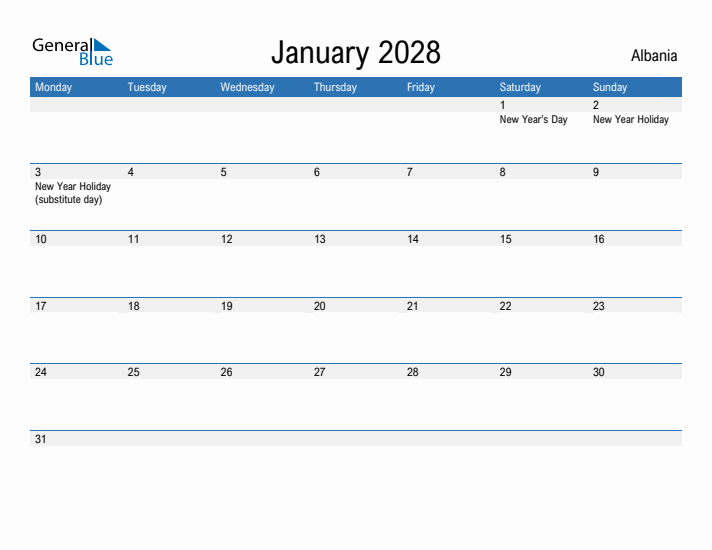 Fillable January 2028 Calendar