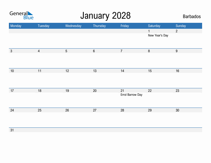 Fillable January 2028 Calendar