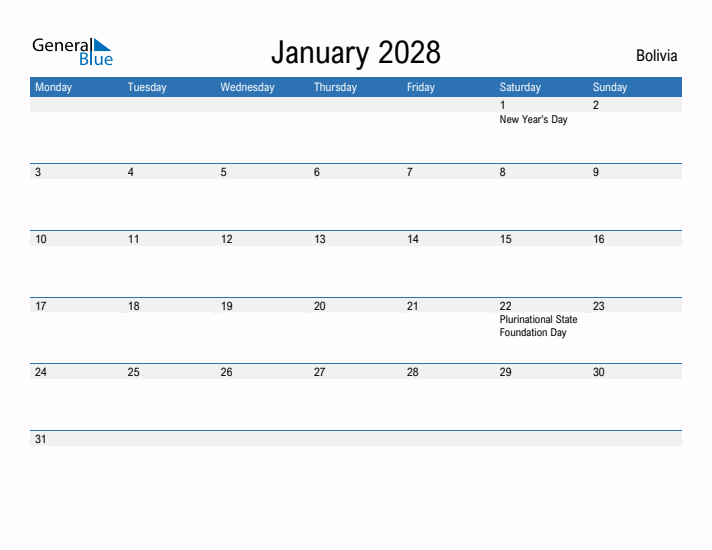 Fillable January 2028 Calendar