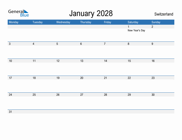 Fillable January 2028 Calendar