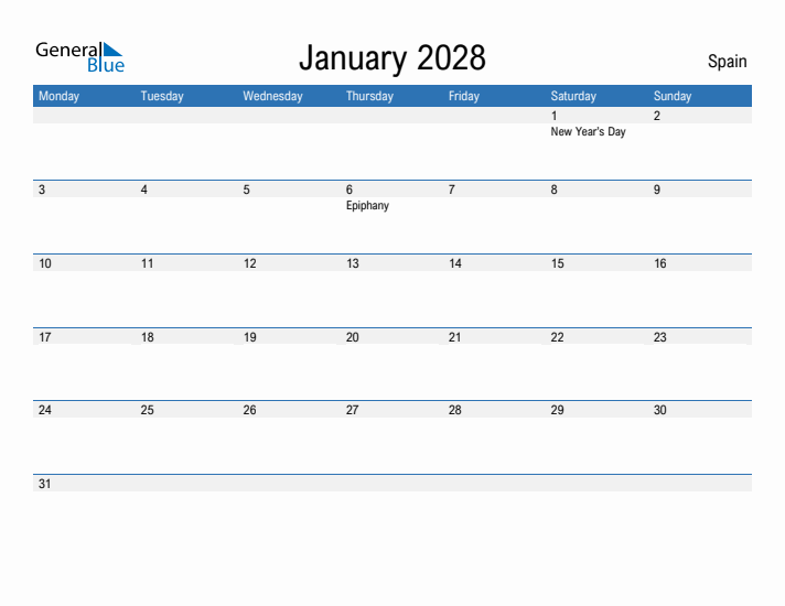 Fillable January 2028 Calendar