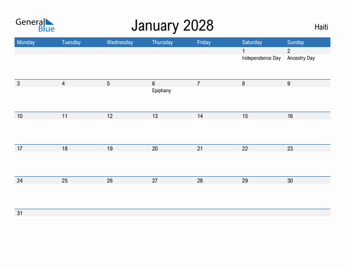 Fillable January 2028 Calendar