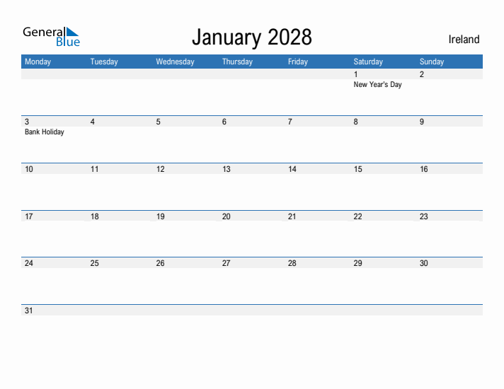 Fillable January 2028 Calendar