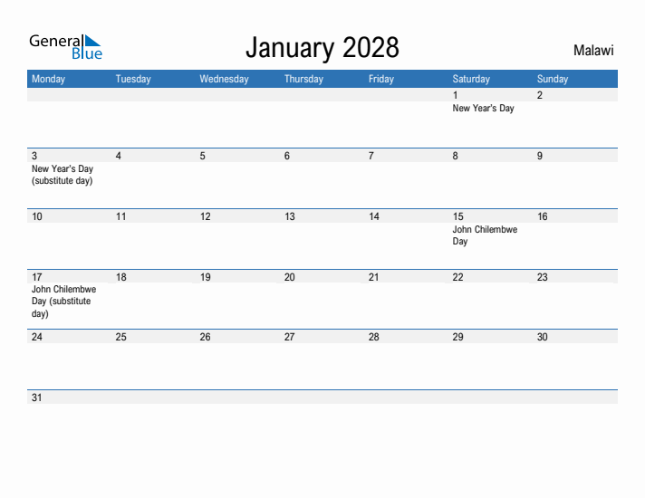 Fillable January 2028 Calendar