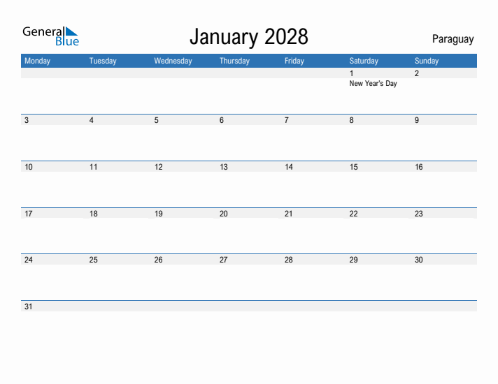 Fillable January 2028 Calendar