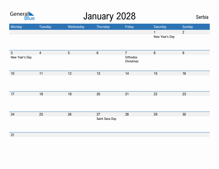 Fillable January 2028 Calendar