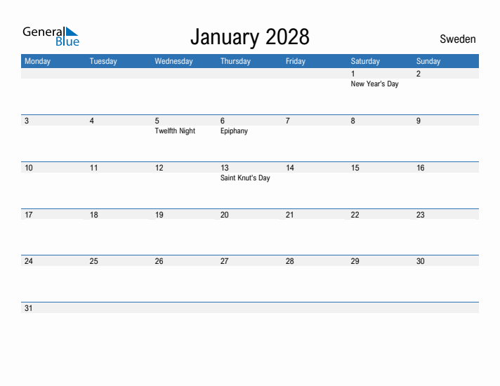 Fillable January 2028 Calendar