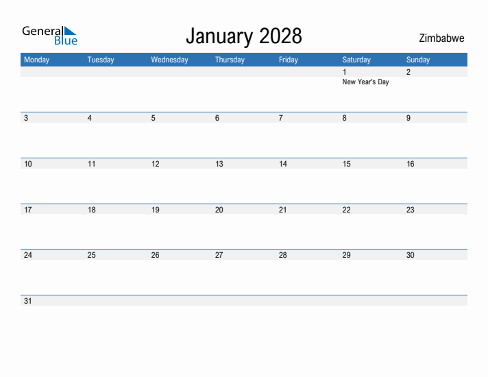 Fillable January 2028 Calendar