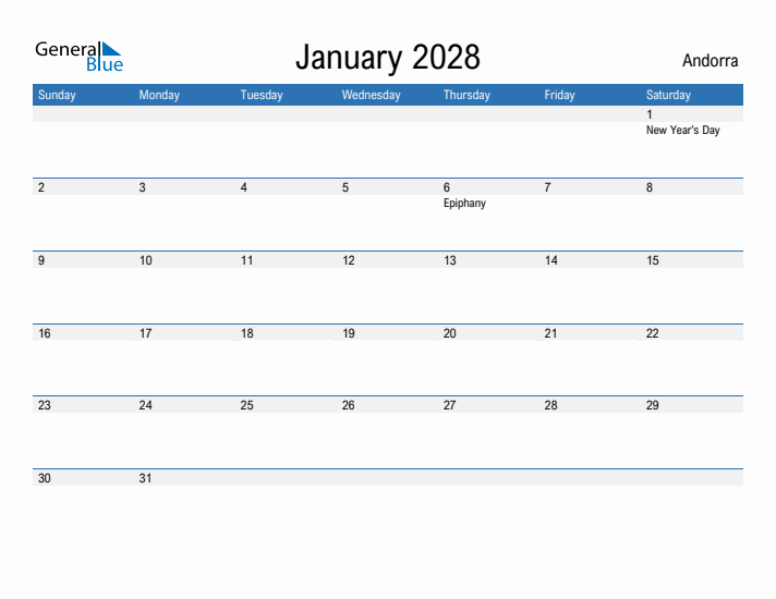 Fillable January 2028 Calendar