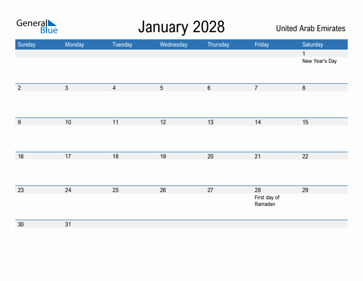 Fillable January 2028 Calendar