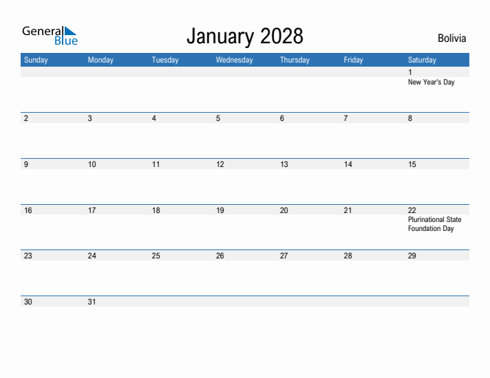 Fillable January 2028 Calendar