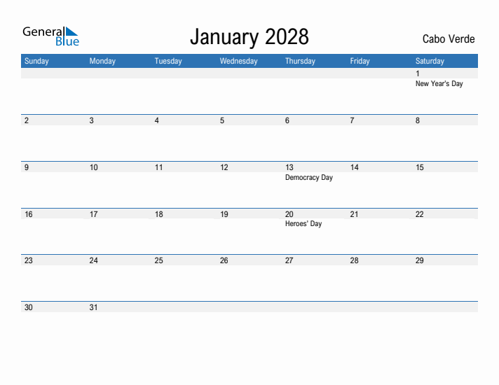 Fillable January 2028 Calendar