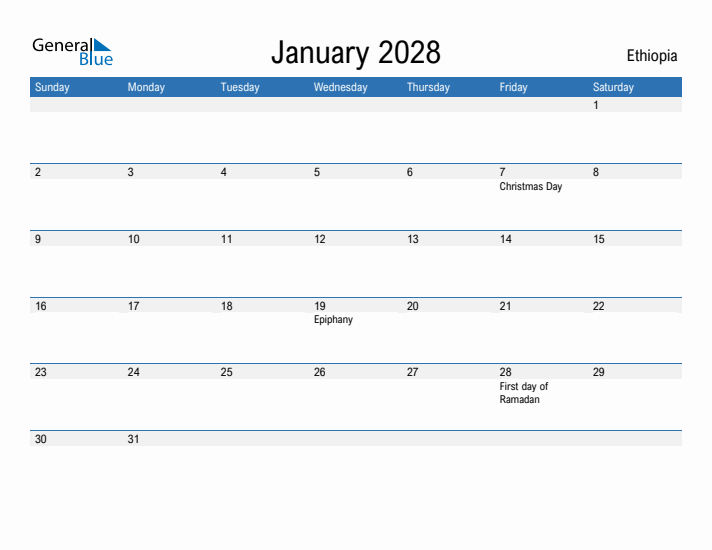 Fillable January 2028 Calendar