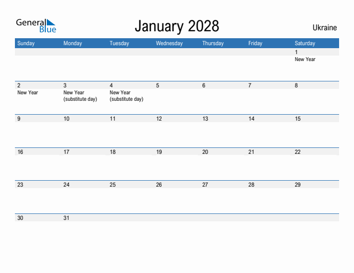 Fillable January 2028 Calendar