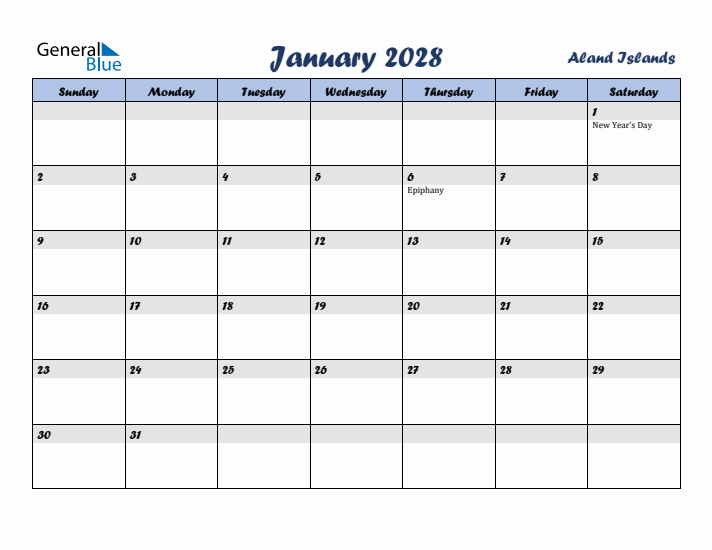 January 2028 Calendar with Holidays in Aland Islands