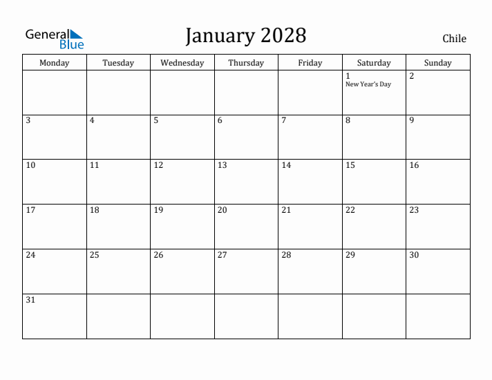 January 2028 Calendar Chile