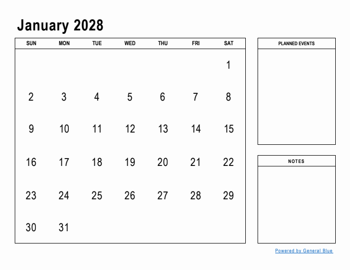 January 2028 Calendar Planner