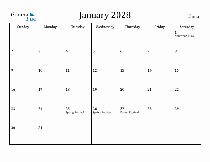 January 2028 Calendar China