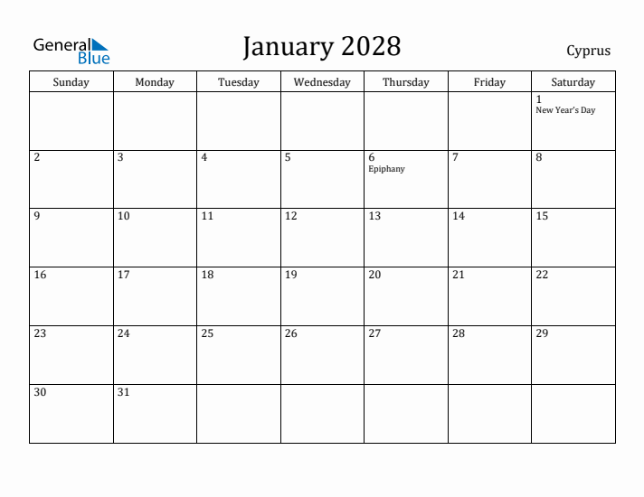 January 2028 Calendar Cyprus