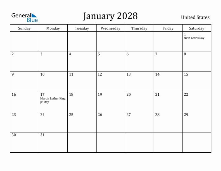 January 2028 Calendar United States