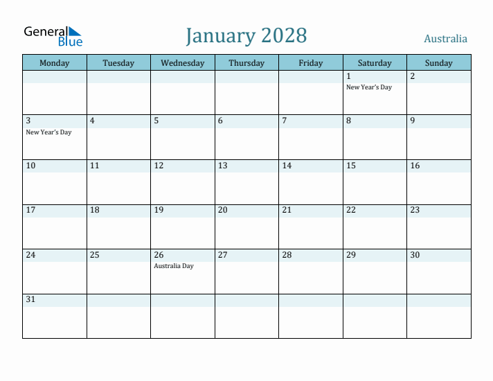 January 2028 Calendar with Holidays